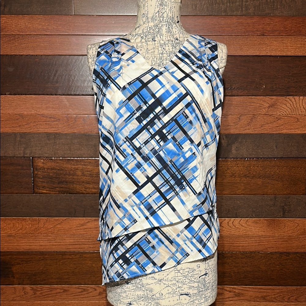 White House Black Market Blue and Black Plaid Tank Top